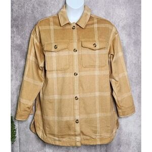 SONOMA Heavyweight Brushed‎ Flannel Shacket Womens Plus Size 0X Tan Plaid Coat